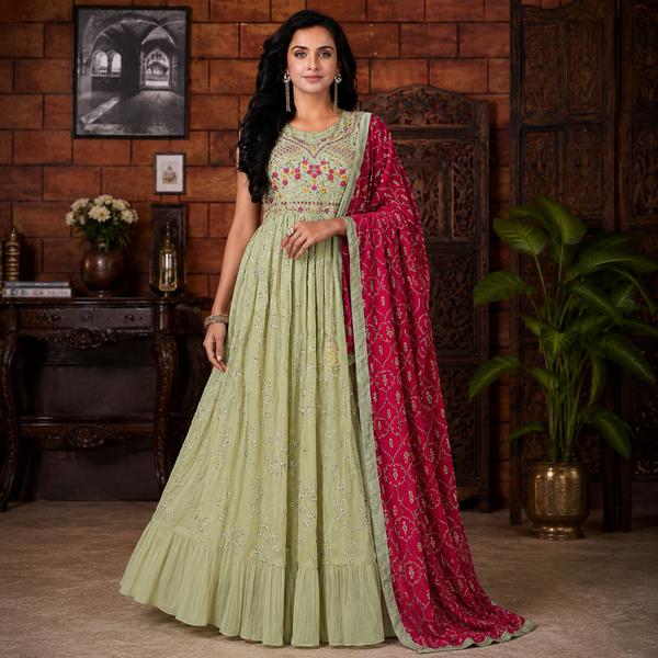 Sage Blossom Anarkali