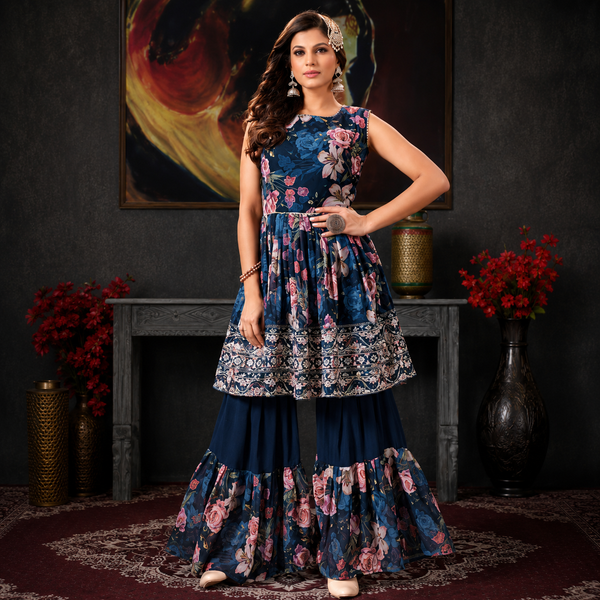 Women's Floral Printed Indo-Western Kurti Set