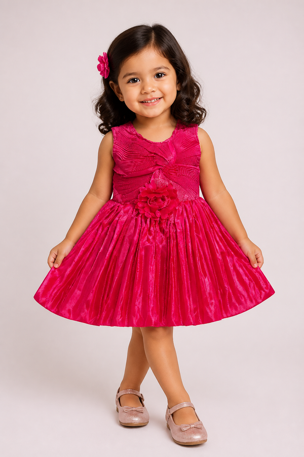 PK82 Mauve Pleated Floral Girls Party Dress