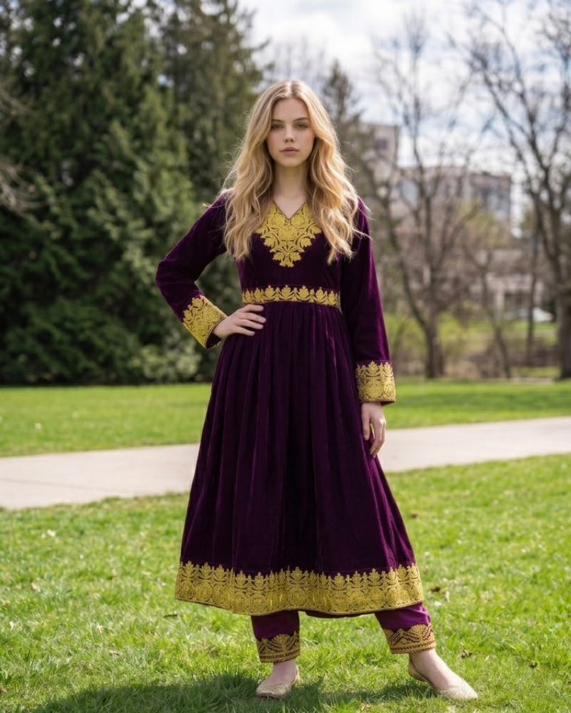 Afghani Maroon Colour Suit