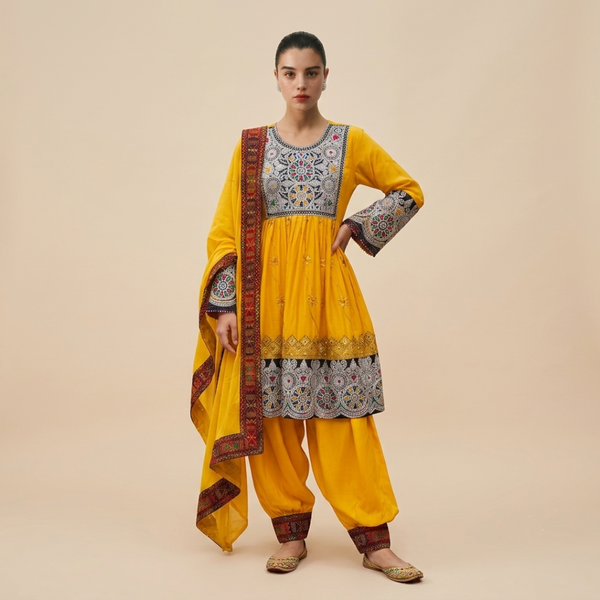 Women's Vibrant Yellow Afghan Suit