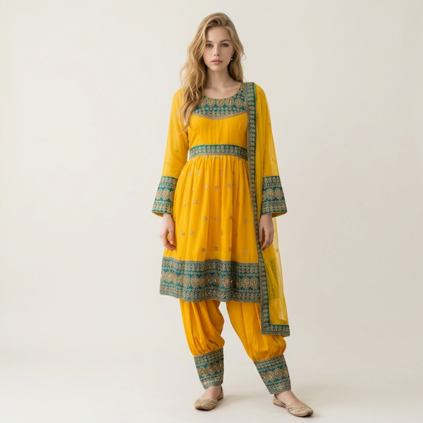 Mustard Embroidered Patiala Suit Set